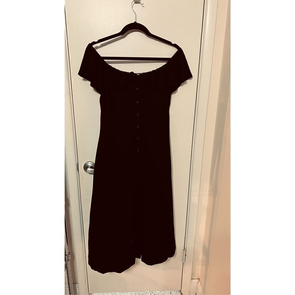 ASOS Black Off Shoulder Button Down Cotton Comfort Dress Womens Size 8 - Picture 2 of 10